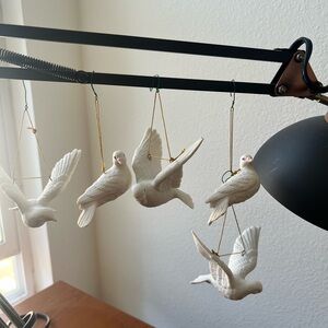 Set of 5 White Hanging Dove Ornaments